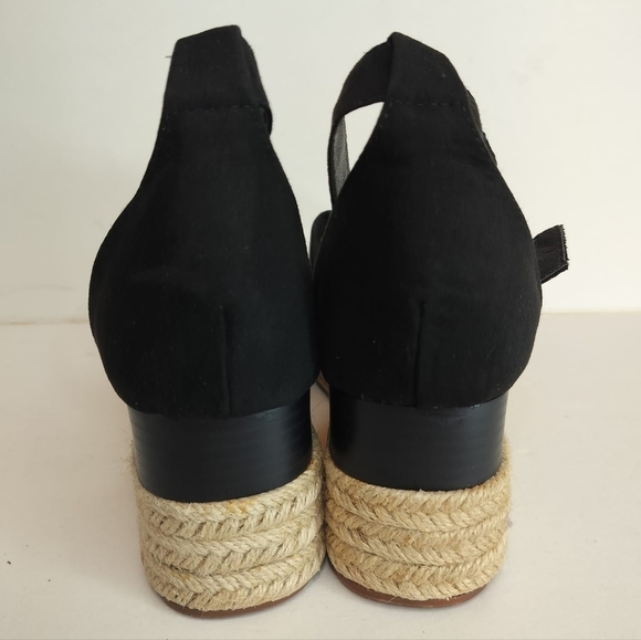 JUSTFAB Corinna Espadrille Sandals Black Suede Flat Wedges Women's 9 Ankle Strap - Picture 12 of 16